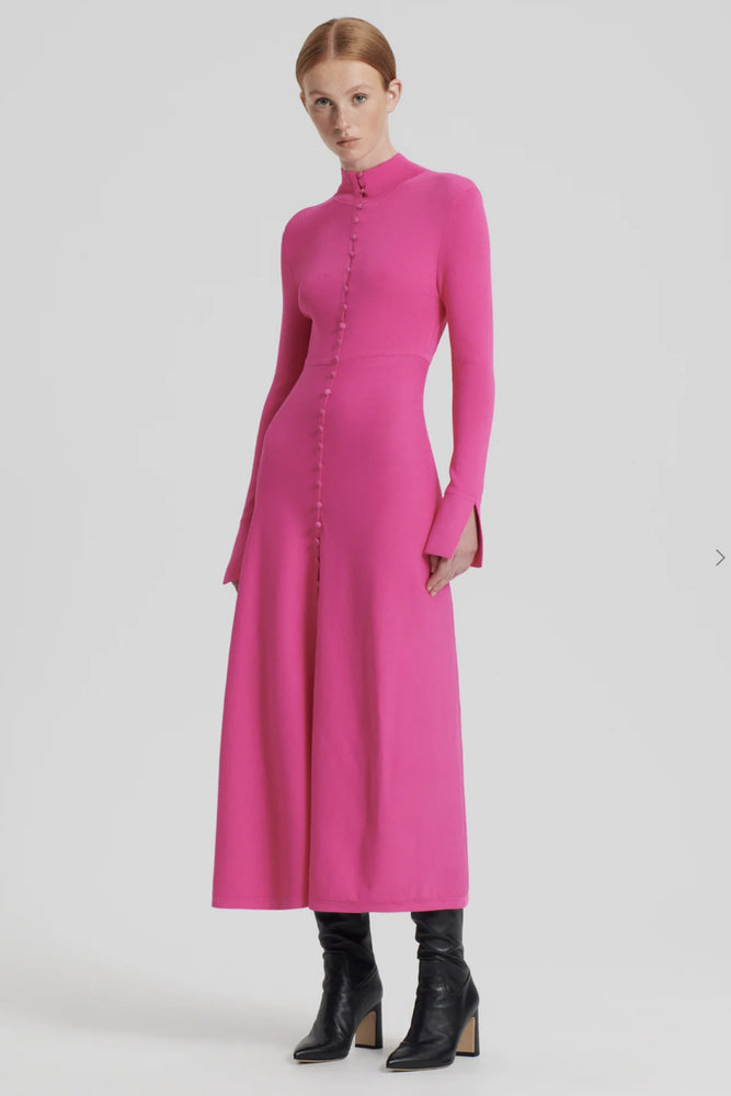 Crepe Knit Button Polo Dress Fuchsia by Scanlan Theodore