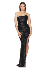 Black Demi One Shoulder Gown by Nookie