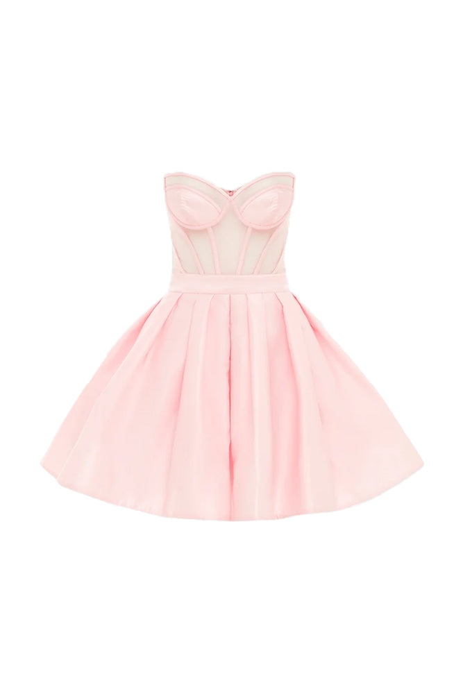 Eliza Structured Bustier Mini Dress Pink by Leo Lin For SALE | High St. Hire Eliza Structured Bustier Mini Dress Pink by Leo Lin For SALE | High St. Hire