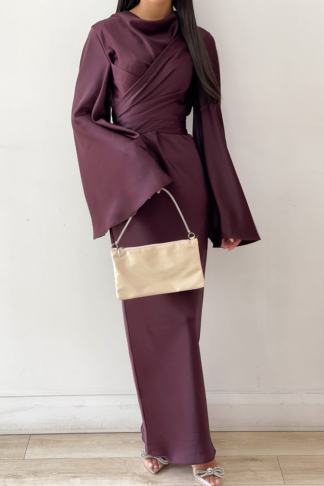 ezra burgundy wrap dress Meshki Ezra Lace Maxi Dress - Plum by Meshki