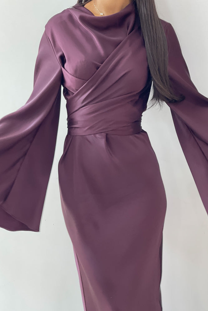 ezra burgundy wrap dress Meshki Ezra Lace Maxi Dress - Plum by Meshki
