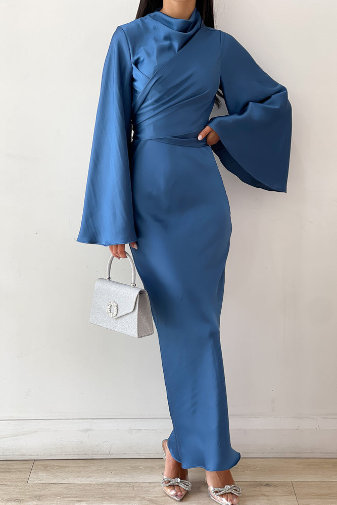Ezra Navy Wrap Dress by HSH For Hire | High St. Hire Ezra Navy Wrap Dress by HSH For Hire | High St. Hire