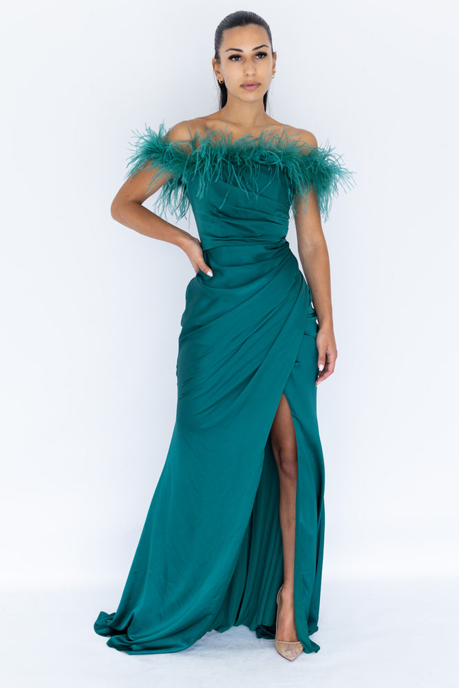 Harley Feather Gown Teal by HSH For SALE | High St. Hire Harley Feather Gown Teal by HSH For SALE | High St. Hire