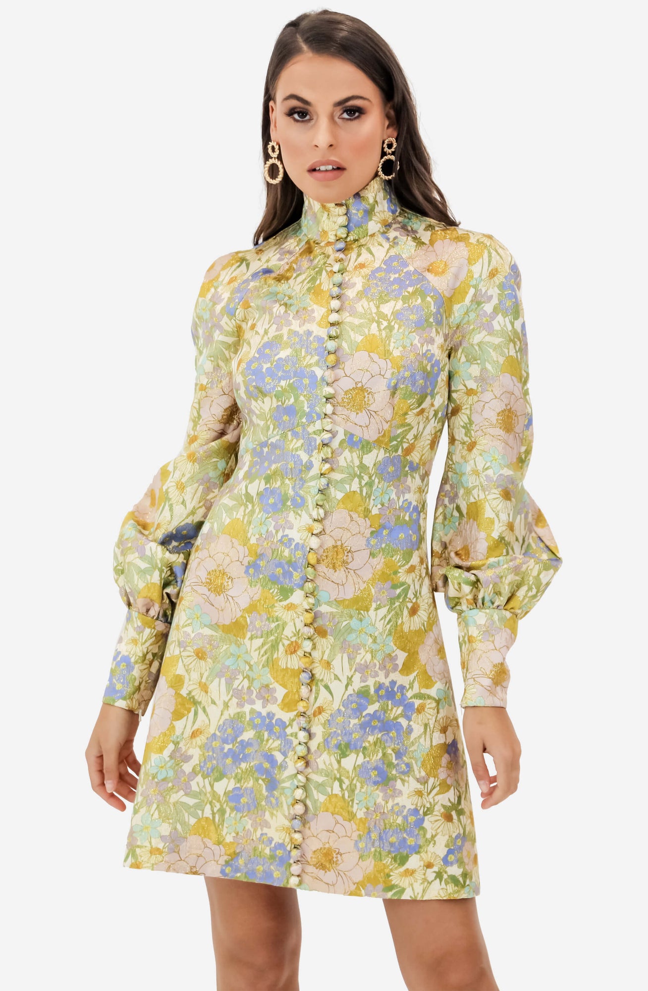 Super Eight Brocade Long Sleeve Mini Dress by Zimmermann for Hire High St. Hire Super Eight Brocade Long Sleeve Mini Dress by Zimmermann for Hire High St. Hire