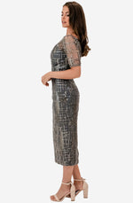 Sheer Sleeved Charcoal Midi Dress by Jadore (JX1080)