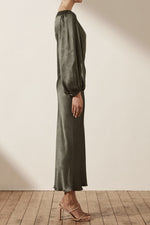 la lune balloon sleeve midi dress with belt La Lune Balloon Sleeve Midi Dress with Belt | Cream | Dresses