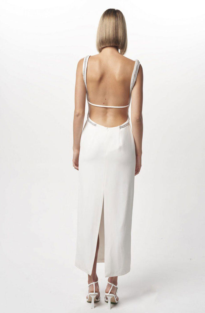 Long Diamond Backless Dress White by Nicola Finetti For Hire | High St. Hire Long Diamond Backless Dress White by Nicola Finetti For Hire | High St. Hire