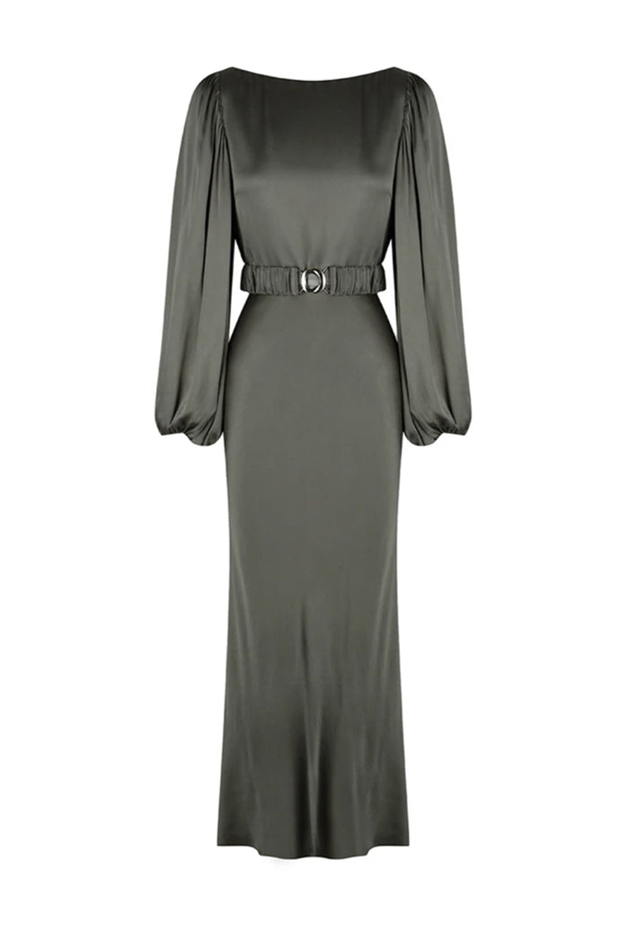 La Lune Balloon Sleeve Midi Olive By Shona Joy