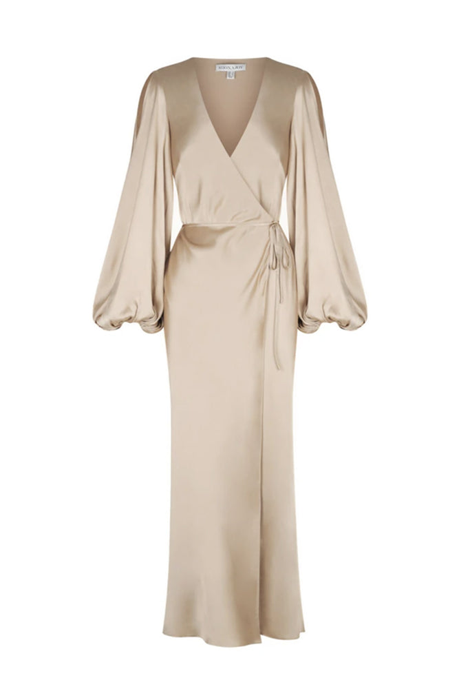 La Lune Full Sleeve Wrap Midi Gold By Shona Joy for SALE | High St. Hire La Lune Full Sleeve Wrap Midi Gold By Shona Joy for SALE | High St. Hire
