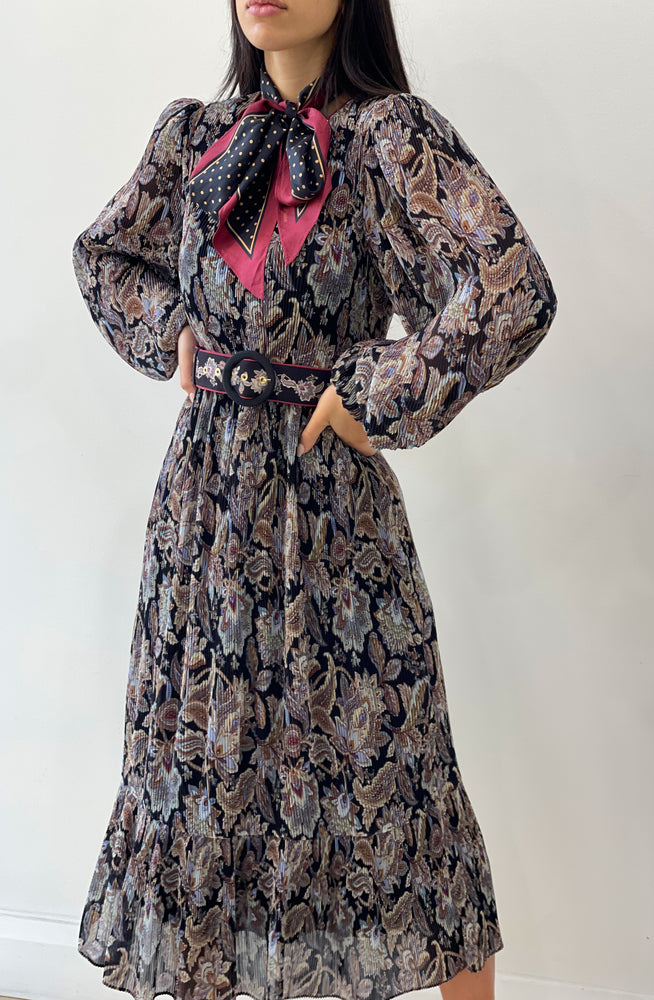 Ladybeetle Pleated Midi Dress Black Jacobean by Zimmermann