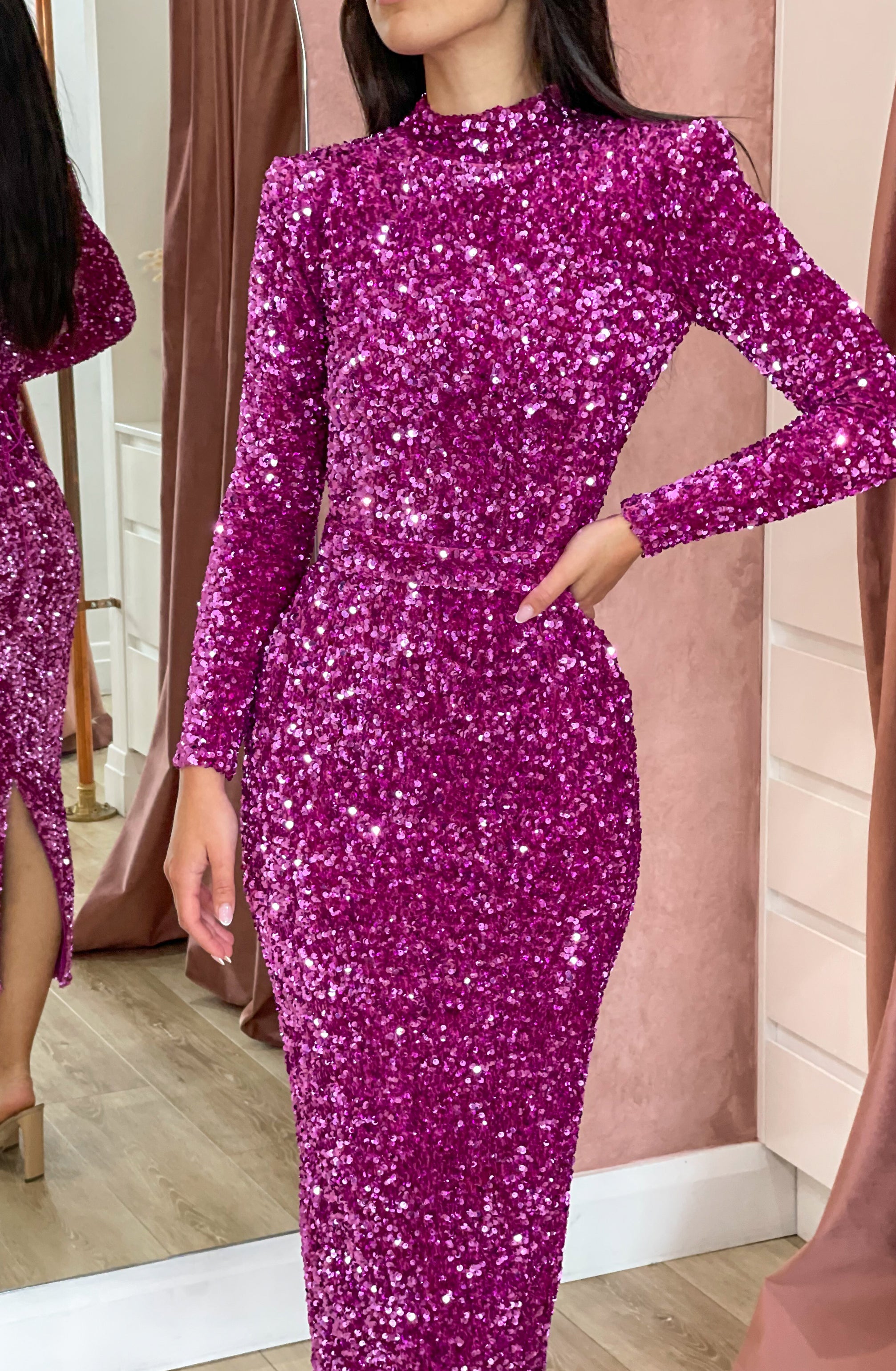 Magenta sequin hot sale dress