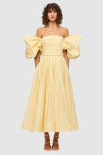 Matilda Puff Sleeve Midi Dress Lemon by Leo Lin