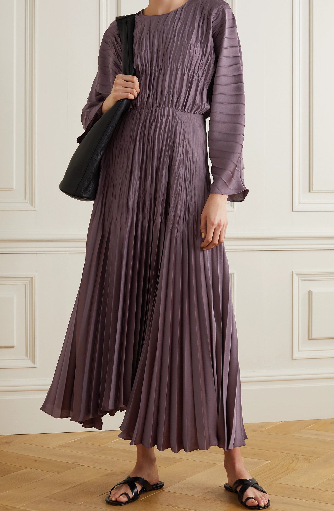 Pleated crinkled-satin maxi dress by Vince for SALE | High St. Hire Pleated crinkled-satin maxi dress by Vince for SALE | High St. Hire