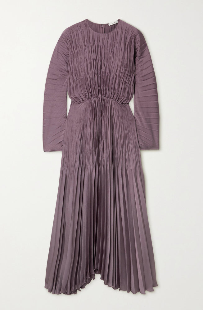 Pleated crinkled-satin maxi dress by Vince