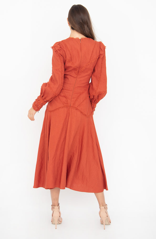 Greta Burnt Orange Midi Dress by Rachel Gilbert