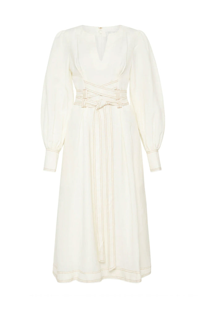 aje radiance belted midi dress Radiance Belted Midi Dress by Aje for Hire High St. Hire