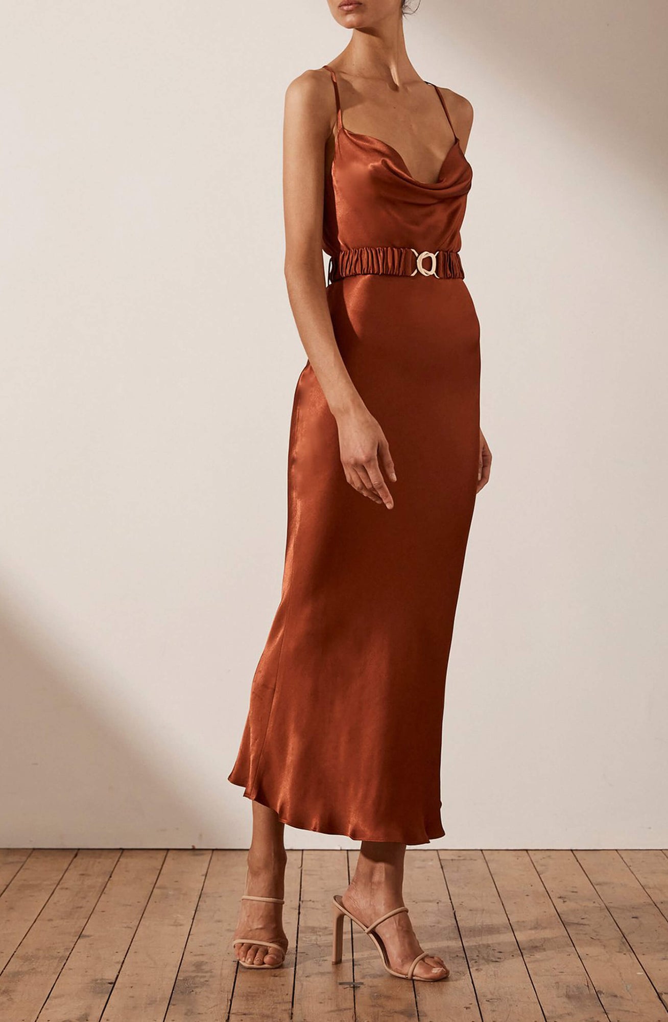 Mia bias clearance cowl midi dress