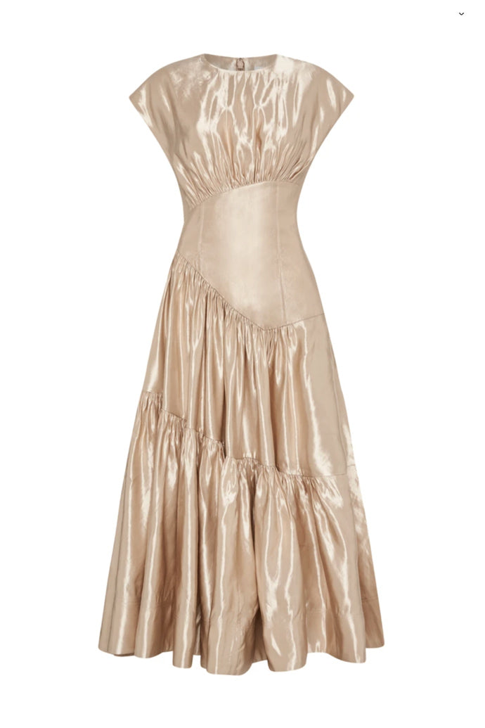 Serendipity Reflection Midi Dress Gold by Aje for Hire | High St. Hire Serendipity Reflection Midi Dress Gold by Aje for Hire | High St. Hire