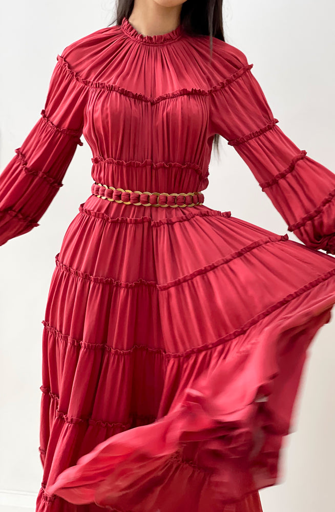 Zimmermann Silk Tiered Red Midi Dress | High St. Hire Zimmermann Silk Tiered Red Midi Dress | High St. Hire