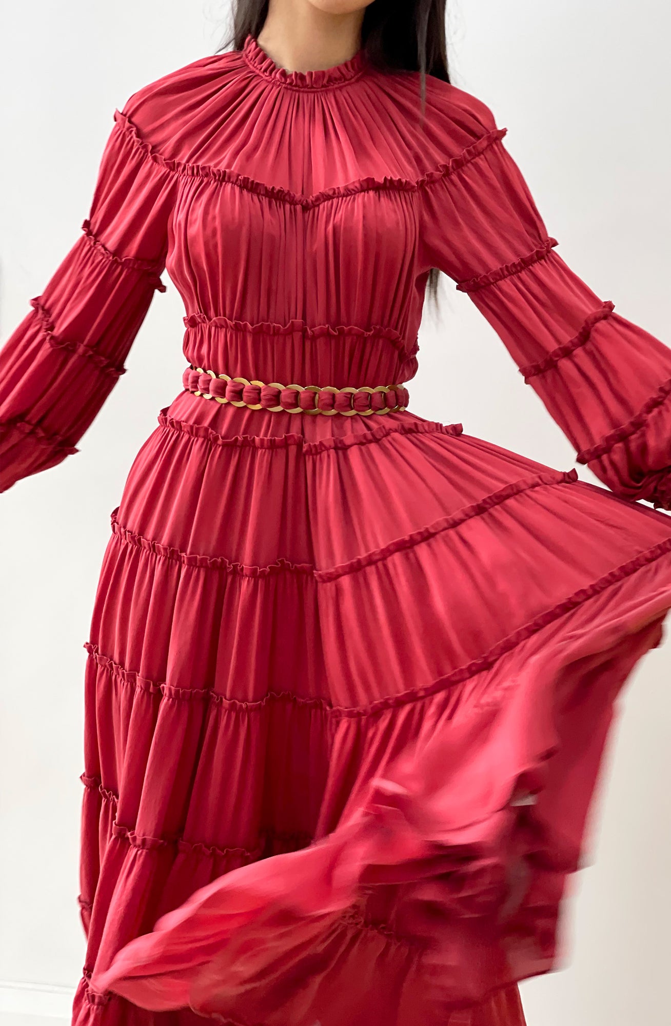 zimmermann dress red Zimmermann Silk Tiered Red Midi Dress