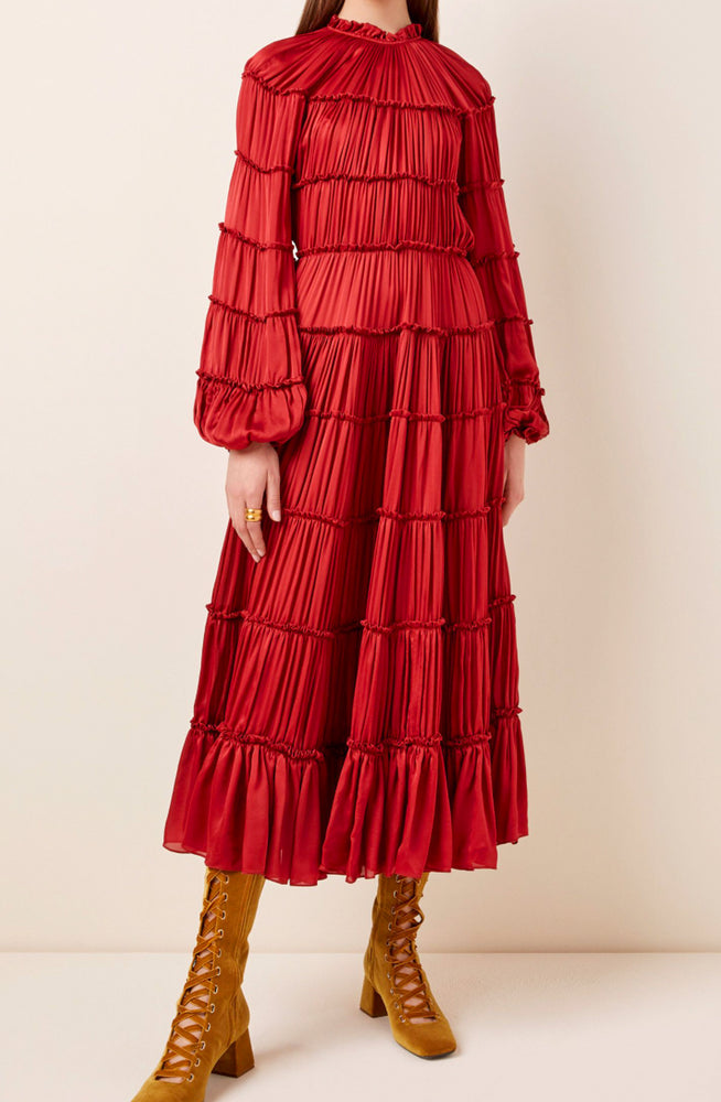 Silk Tiered Red Midi Dress by Zimmermann