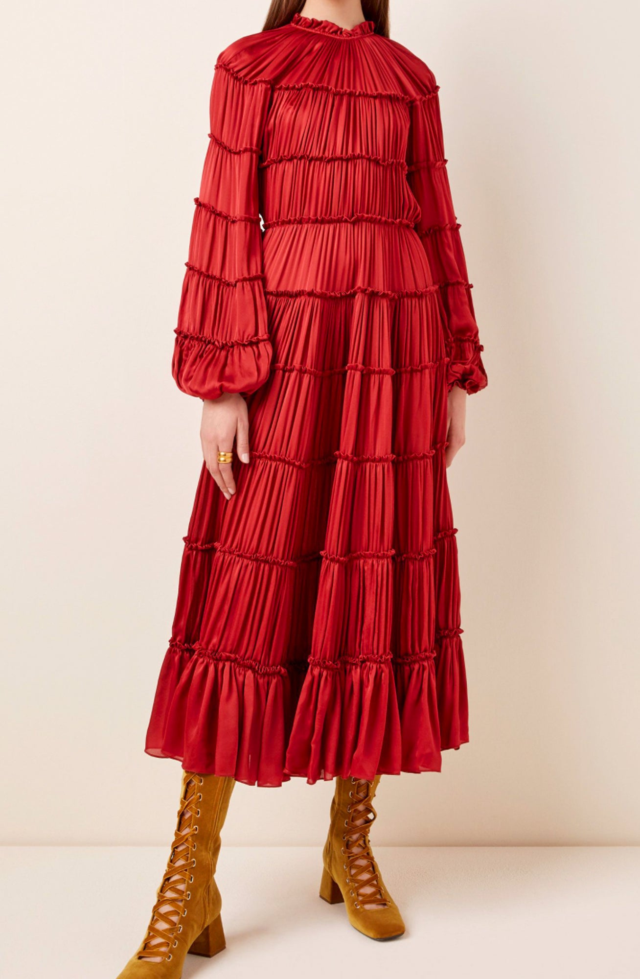 Zimmermann Silk Tiered Red Midi Dress | High St. Hire Zimmermann Silk Tiered Red Midi Dress | High St. Hire