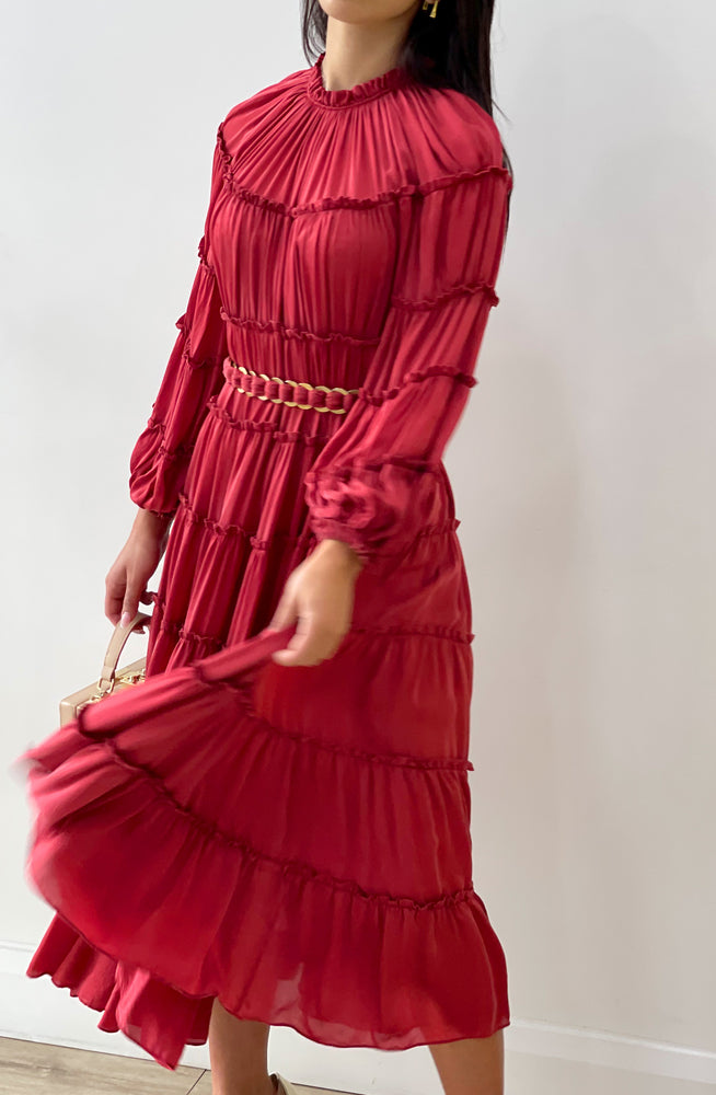 Silk Tiered Red Midi Dress by Zimmermann