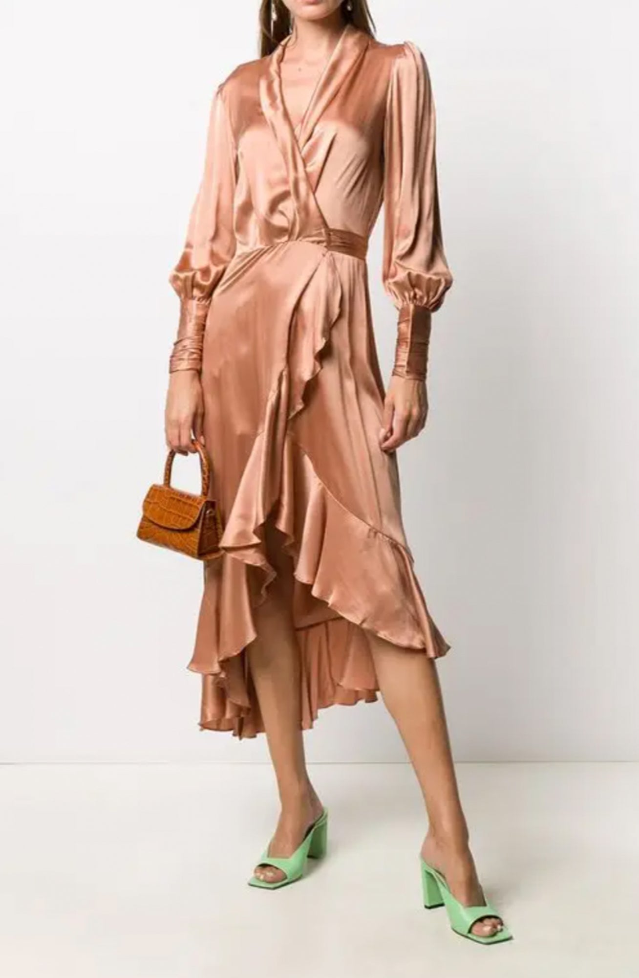 Silk Wrap Midi Dress Biscuit by Zimmermann for SALE High Hire