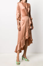 Silk Wrap Midi Dress Biscuit by Zimmermann