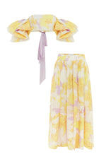 Simone Puff Top & Elina Pleated Midi Skirt Jasmine Print in Sun by Leo Lin