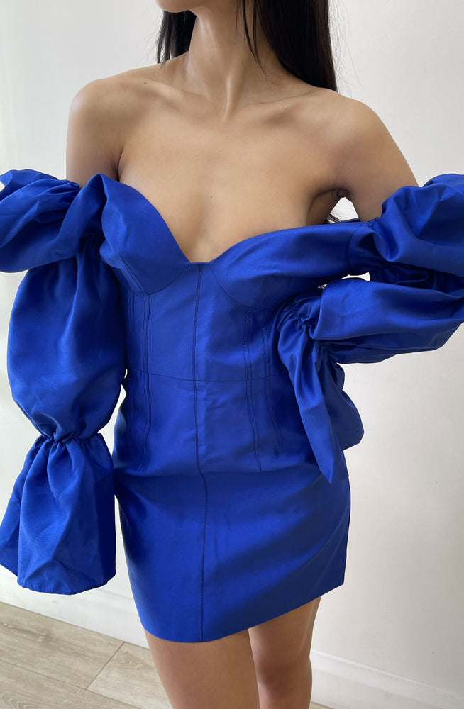Solaro Dress with Dramatic Sleeves Cobalt blue by Khirzad Femme