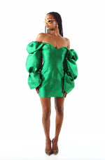 Solaro Dress with Dramatic Sleeves Green by Khirzad Femme