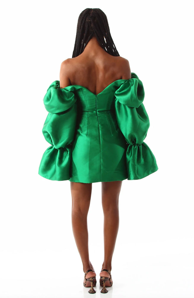 Solaro Dress with Dramatic Sleeves Green by Khirzad Femme
