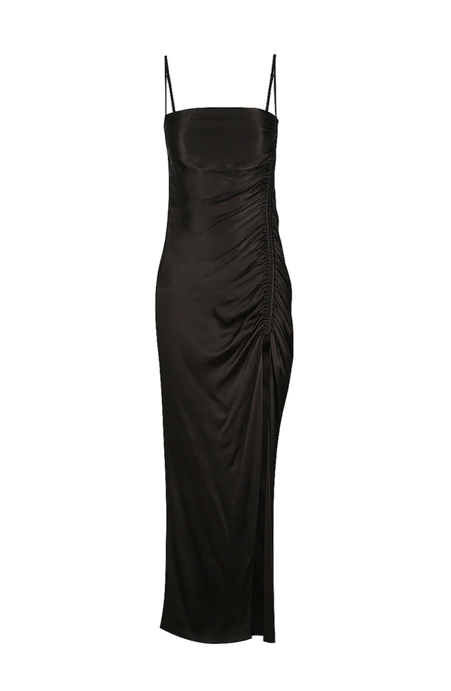 Thalia Bias Ruched Midi Black By Shona Joy for SALE | High St. Hire Thalia Bias Ruched Midi Black By Shona Joy for SALE | High St. Hire