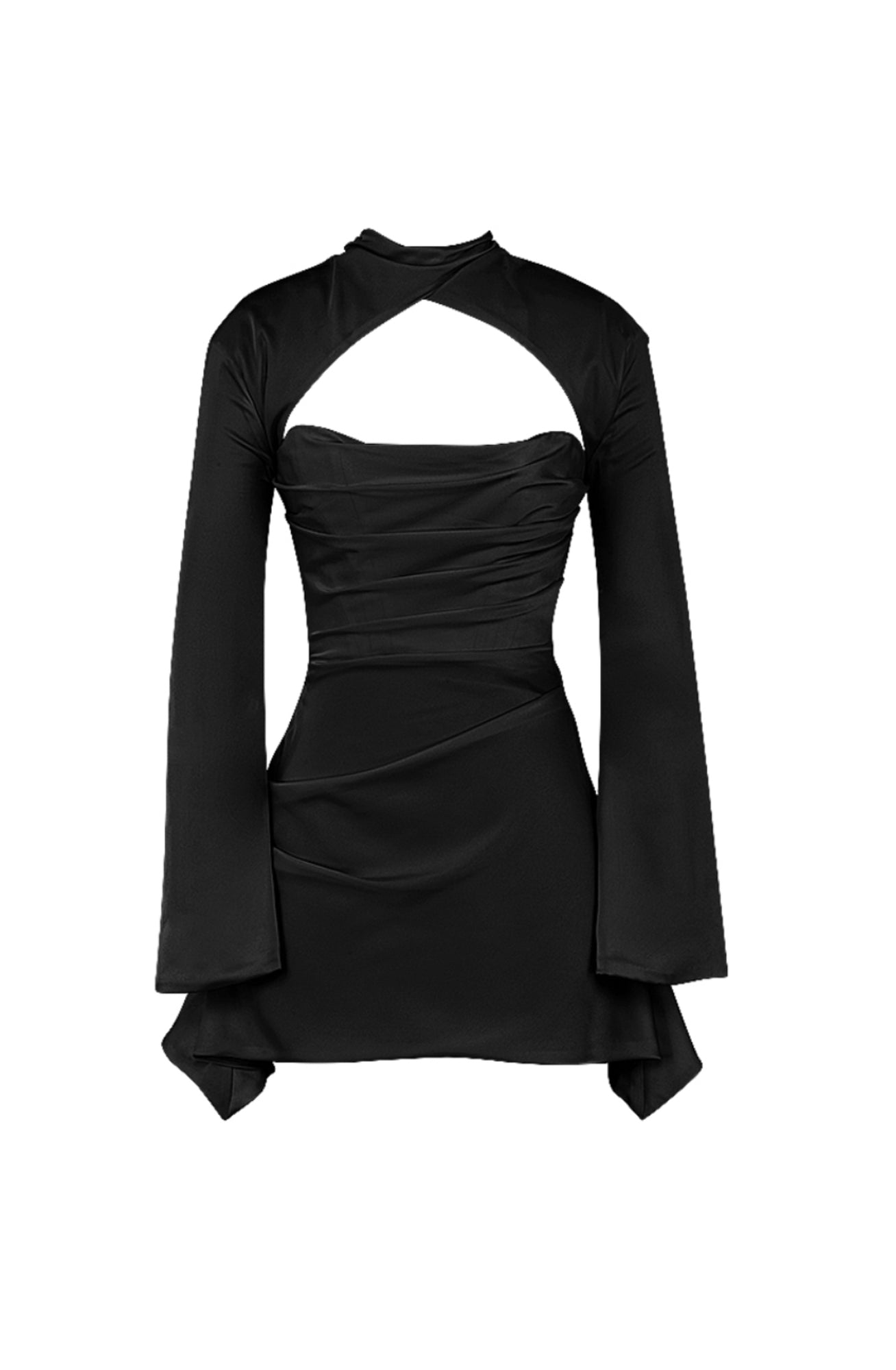 Toira Black Draped Corset Dress by House of CB | High St. Hire Toira Black Draped Corset Dress by House of CB | High St. Hire