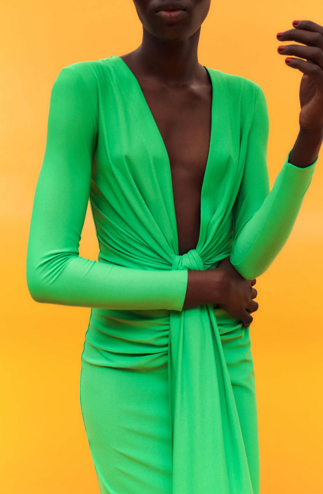 The Lorena Midi Dress in Bright Green by Solace London