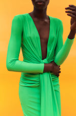 The Lorena Midi Dress in Bright Green by Solace London