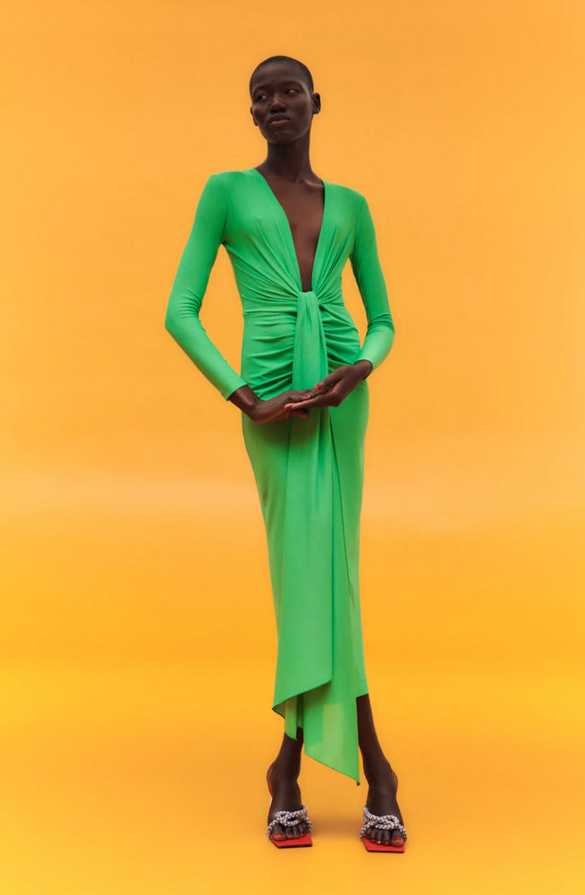 The Lorena Midi Dress in Bright Green by Solace London for SALE