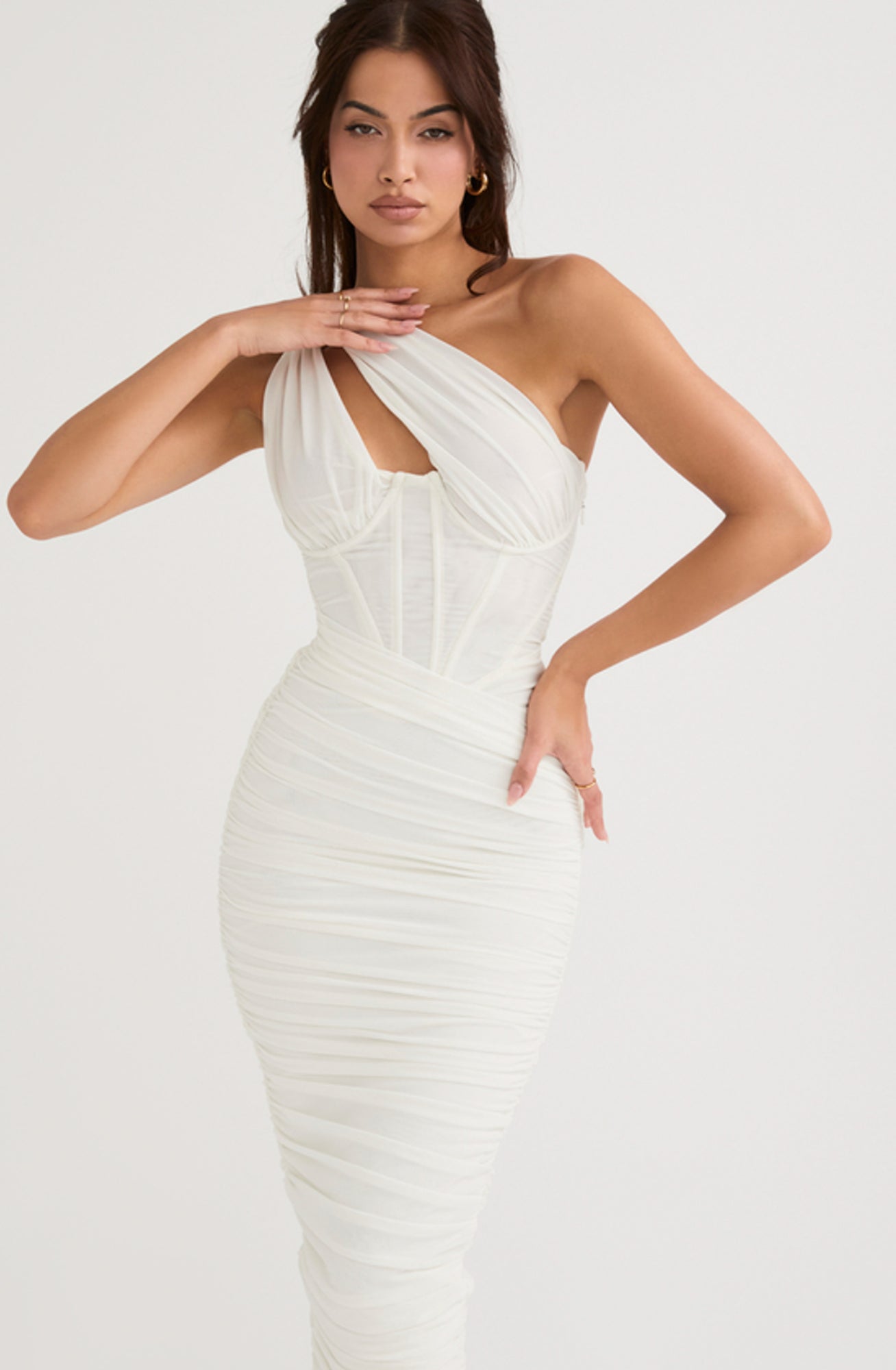 HValentina Ivory Asymmetric Cutout Midi by House of CB High Hire