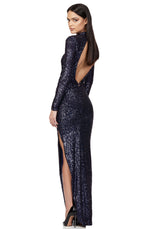Navy Veda High Neck Gown by Nookie