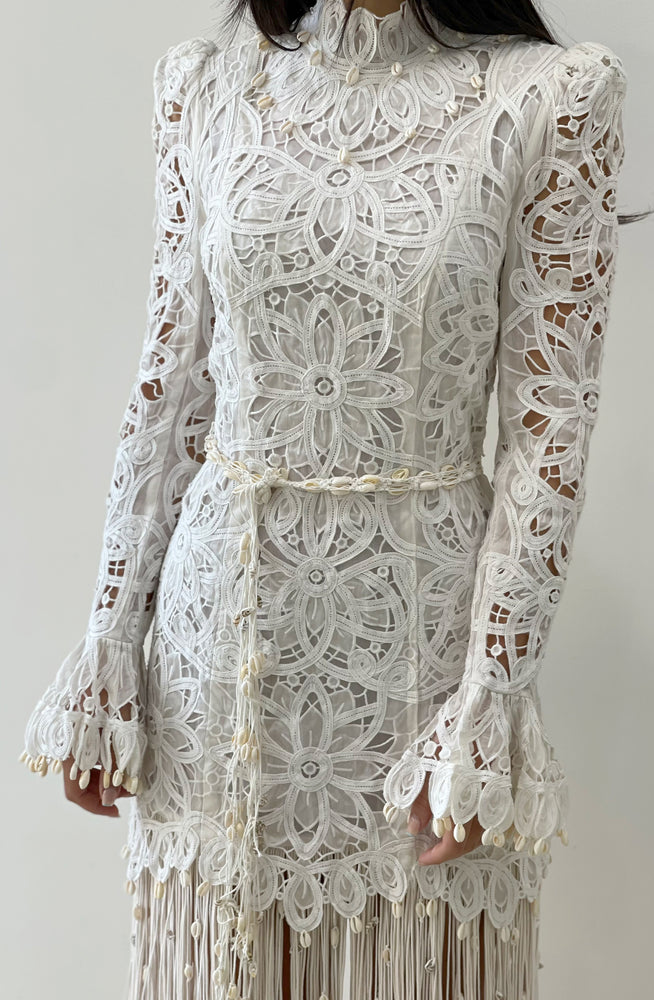 Wavelength Seashell Fringed Silk Gown by Zimmermann