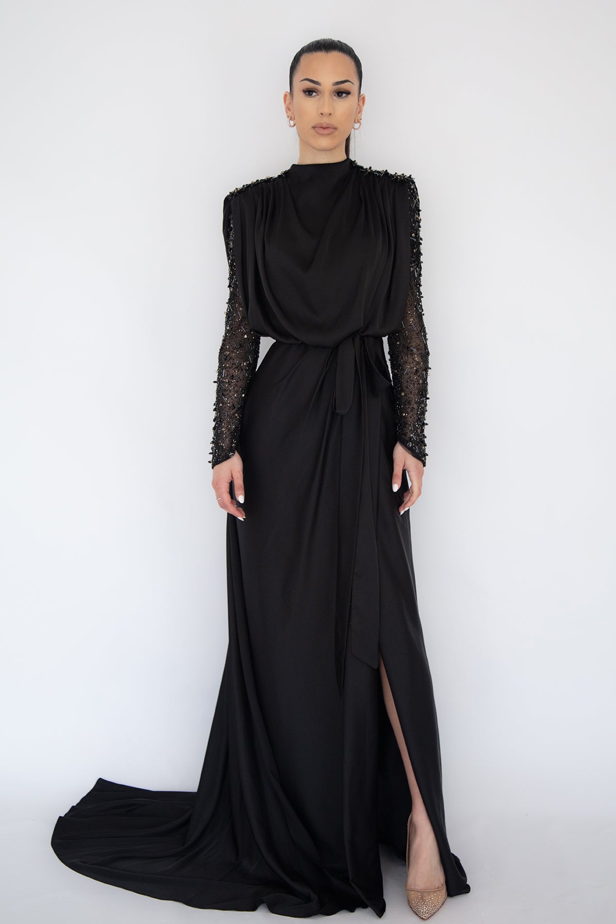 Yasmine Beaded Gown Black by HSH For Hire | High St. Hire Yasmine Beaded Gown Black by HSH For Hire | High St. Hire