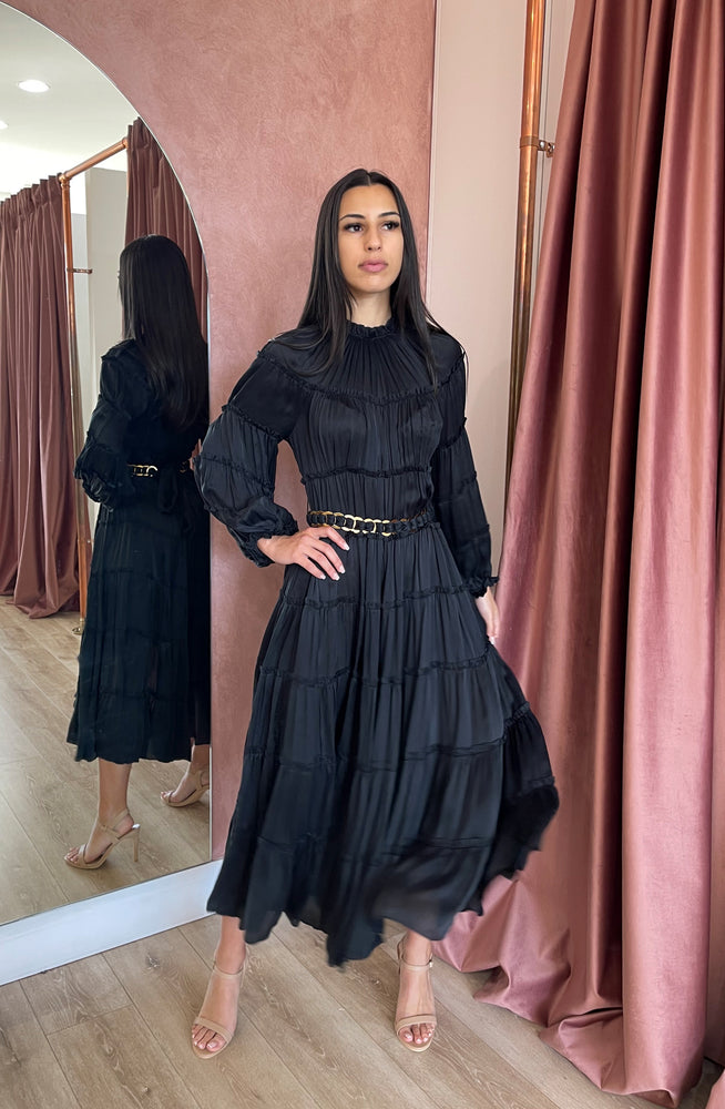 Silk Tiered Black Midi Dress by Zimmermann