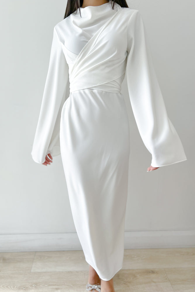 Ezra White Wrap Dress by HSH