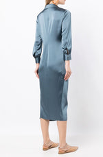 Twist Dress in Satin Frost Blue by Theory