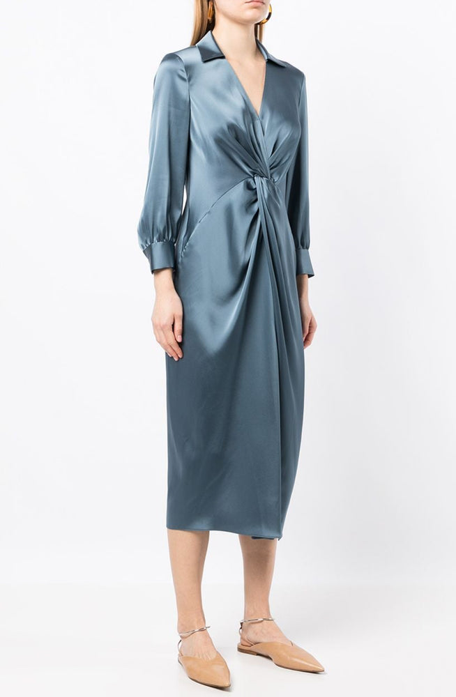 Twist Dress in Satin Frost Blue by Theory